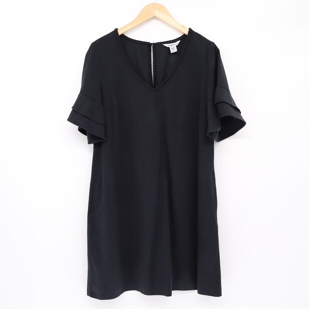 Tommy Bahama Sz M Flutter Sleeve Tencel V Neck Shift Black Dress